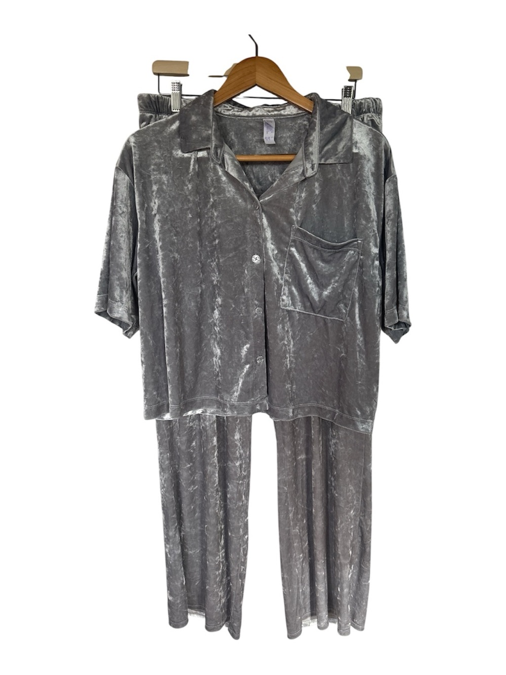 stars above Silver Crushed Velvet Short Sleeve Pajama Set